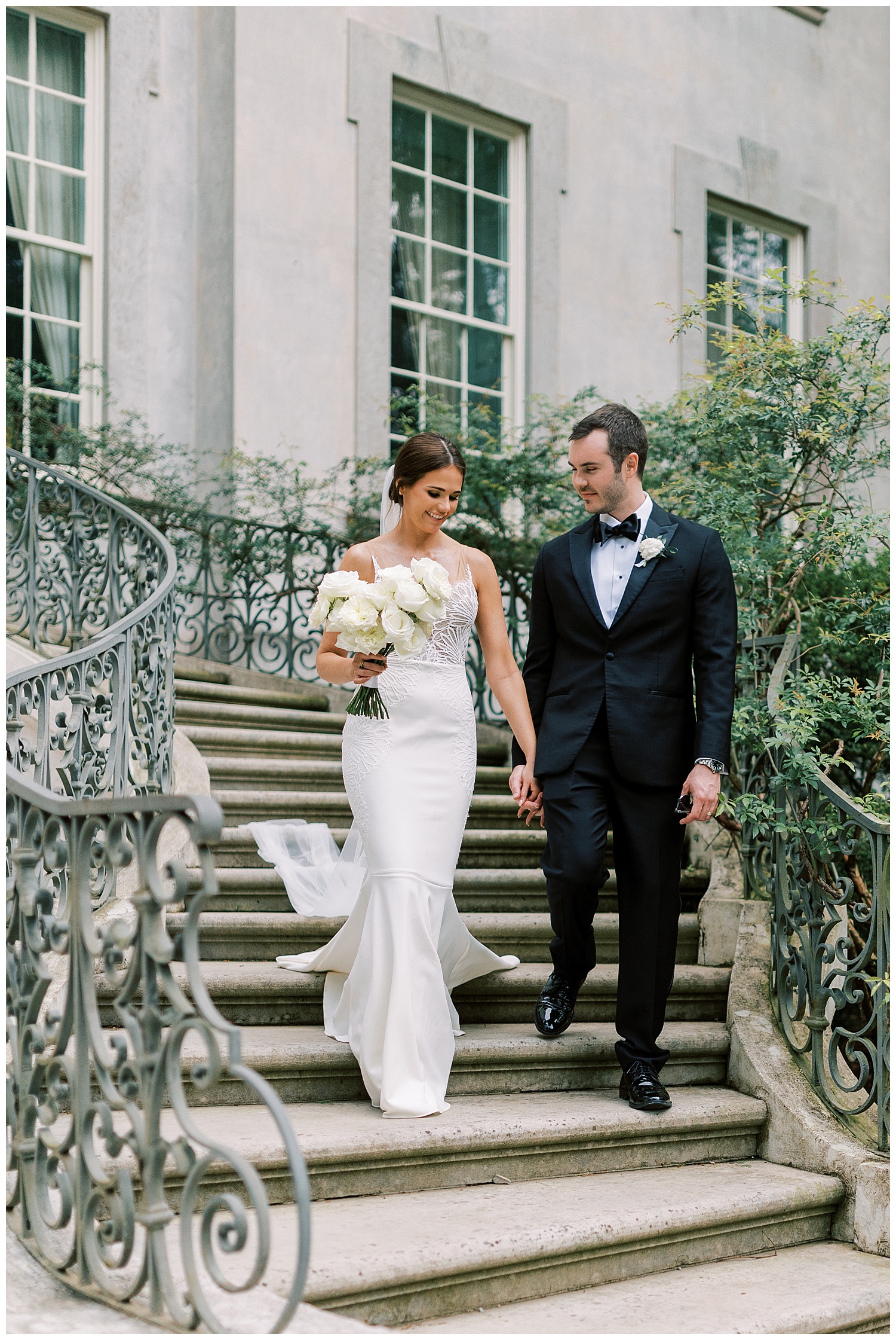Bride and groom at the Swan House in Atlanta, Georgia