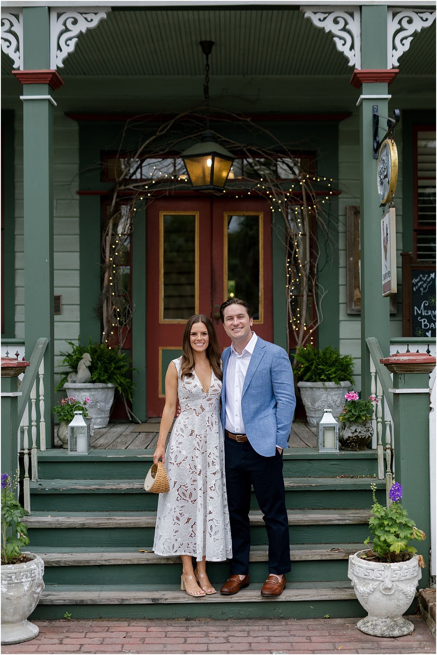 Bride and groom at the Florida House Inn on Amelia Island, FL
