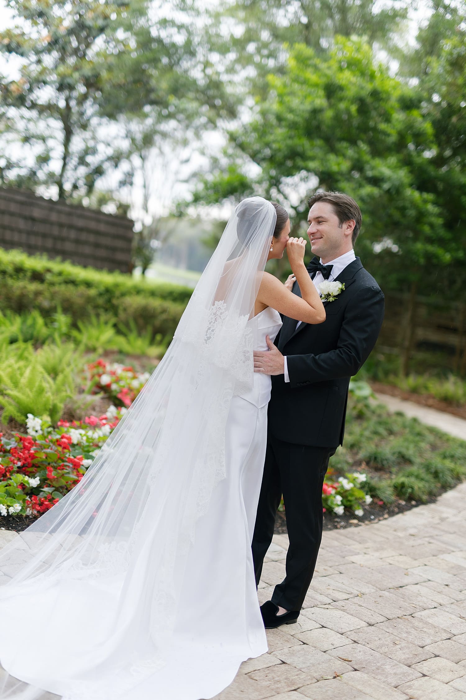 Bride and groom first look at the Amelia Island Chapel