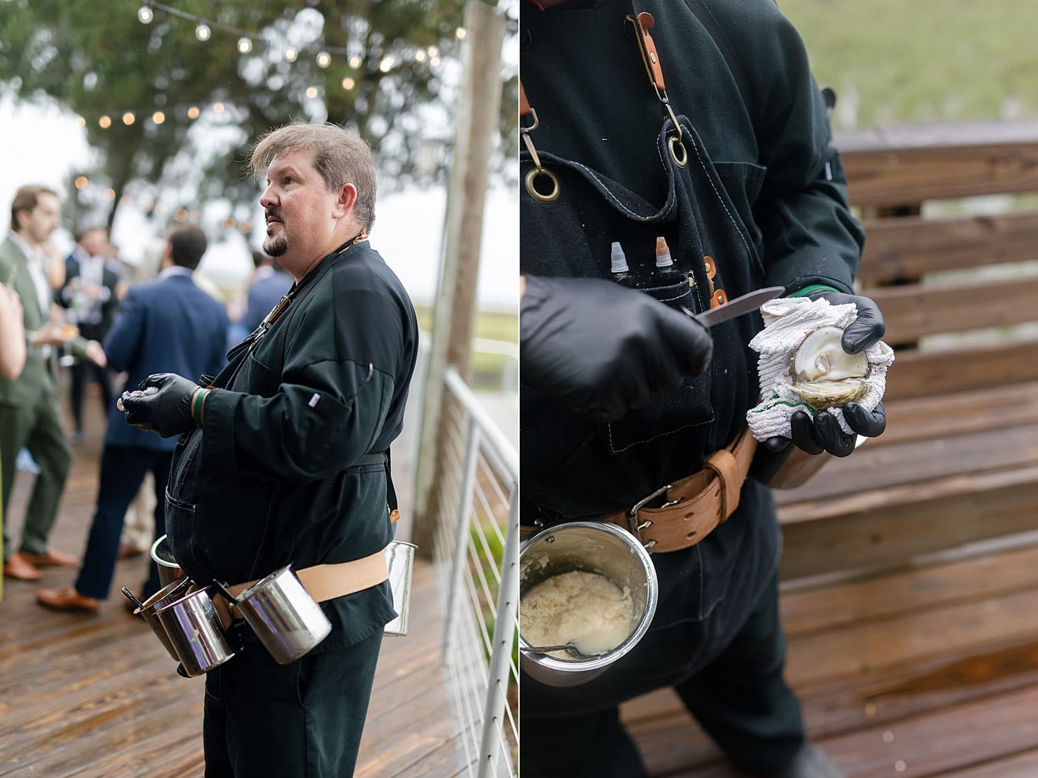 Oyster shucker at cocktail hour on Amelia Island