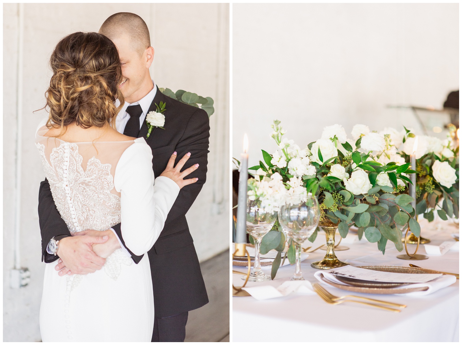 Why we edit light and airy vs dark and moody. Bride and groom with tablescape and flowers
