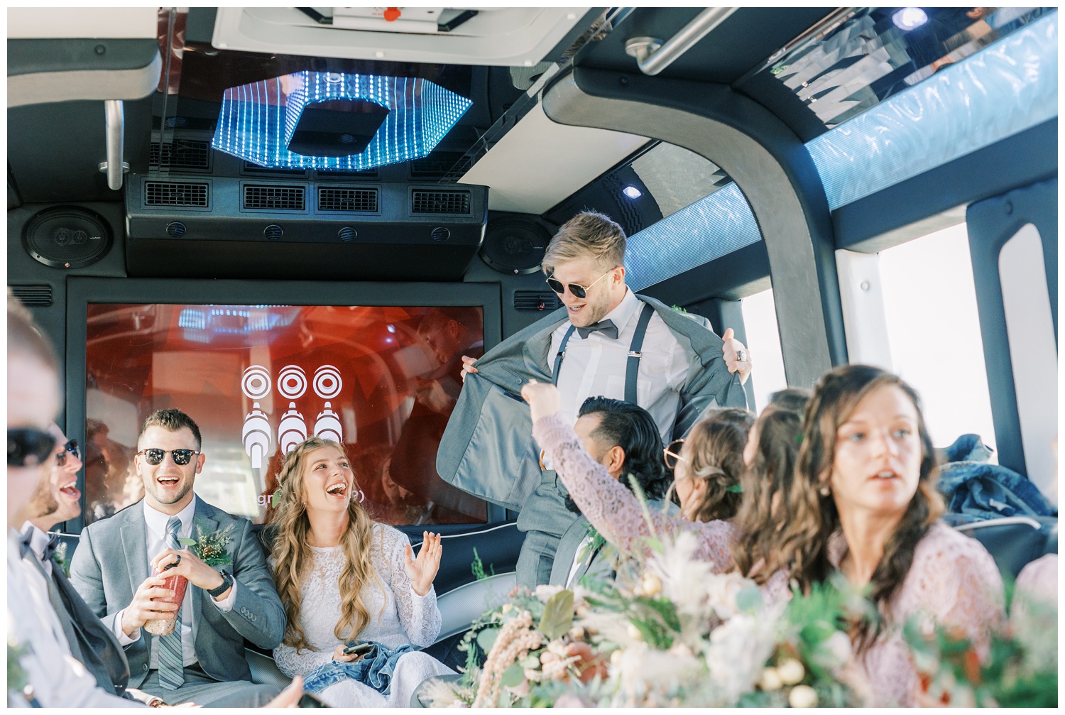 Party bus with bridal party
