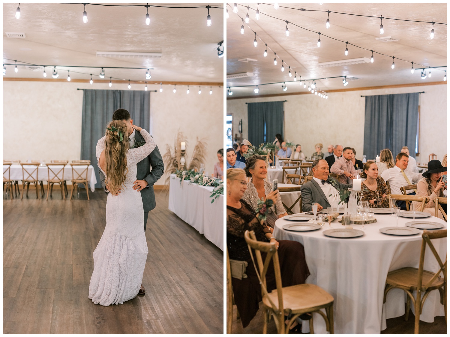 Bride and groom first dance at Illinois wedding reception