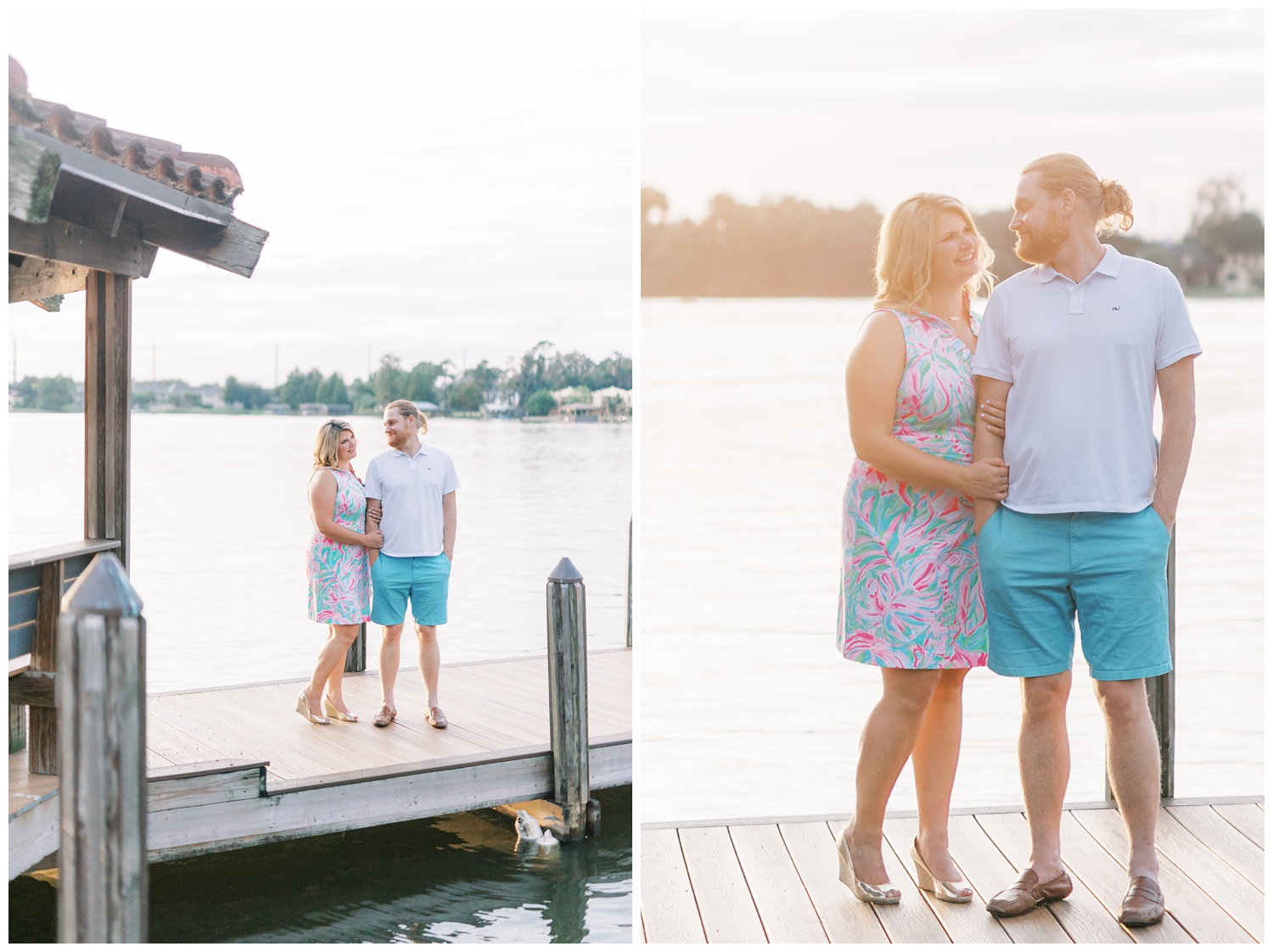 Florida engagement session on dock on beach