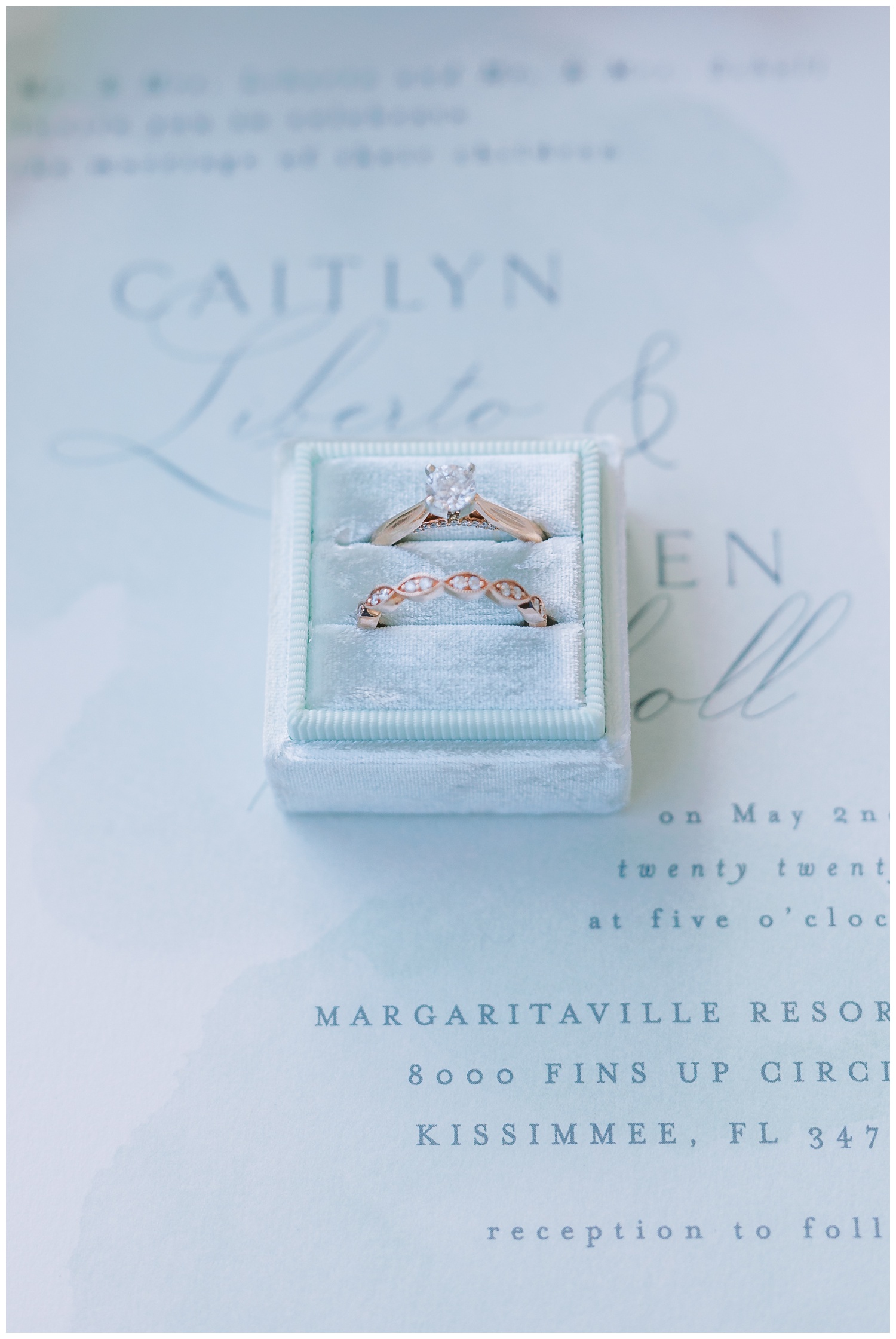 Wedding rings in Mrs Box on invitation