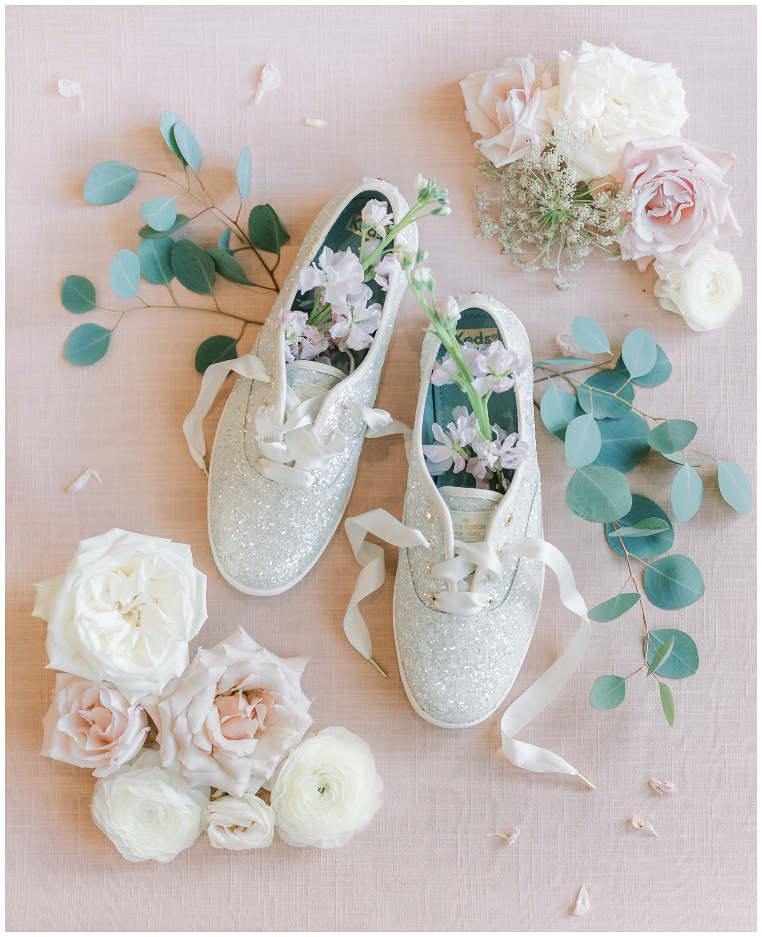 Kate Spade sparkle wedding shoes and florals