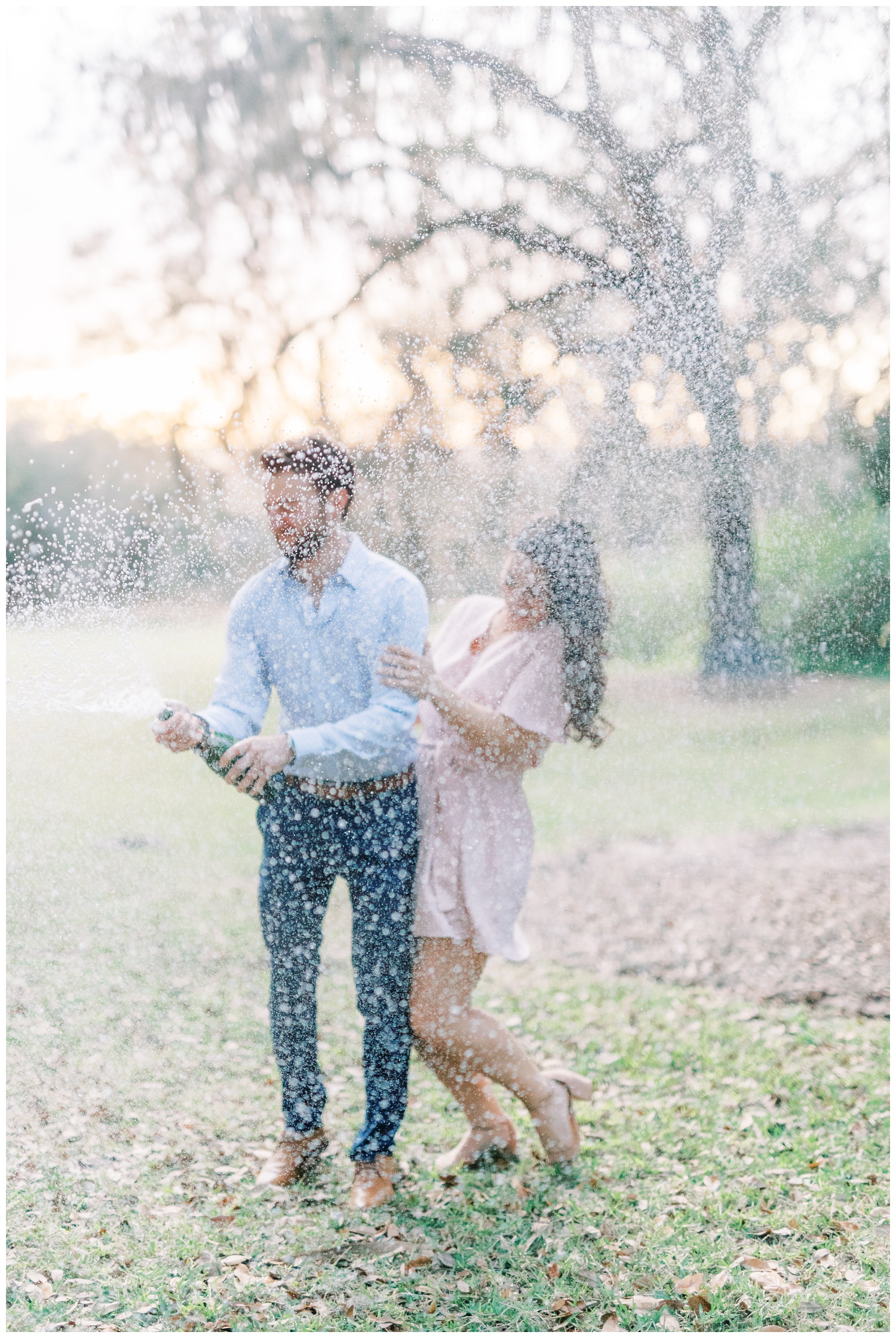 Bok tower engagement with champagne pop