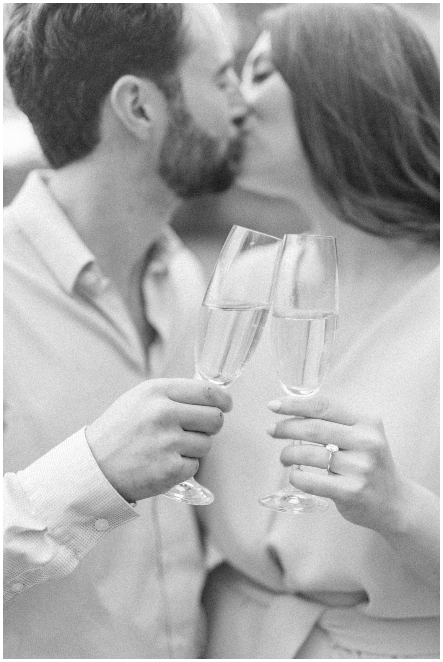 Engagement session champagne toast