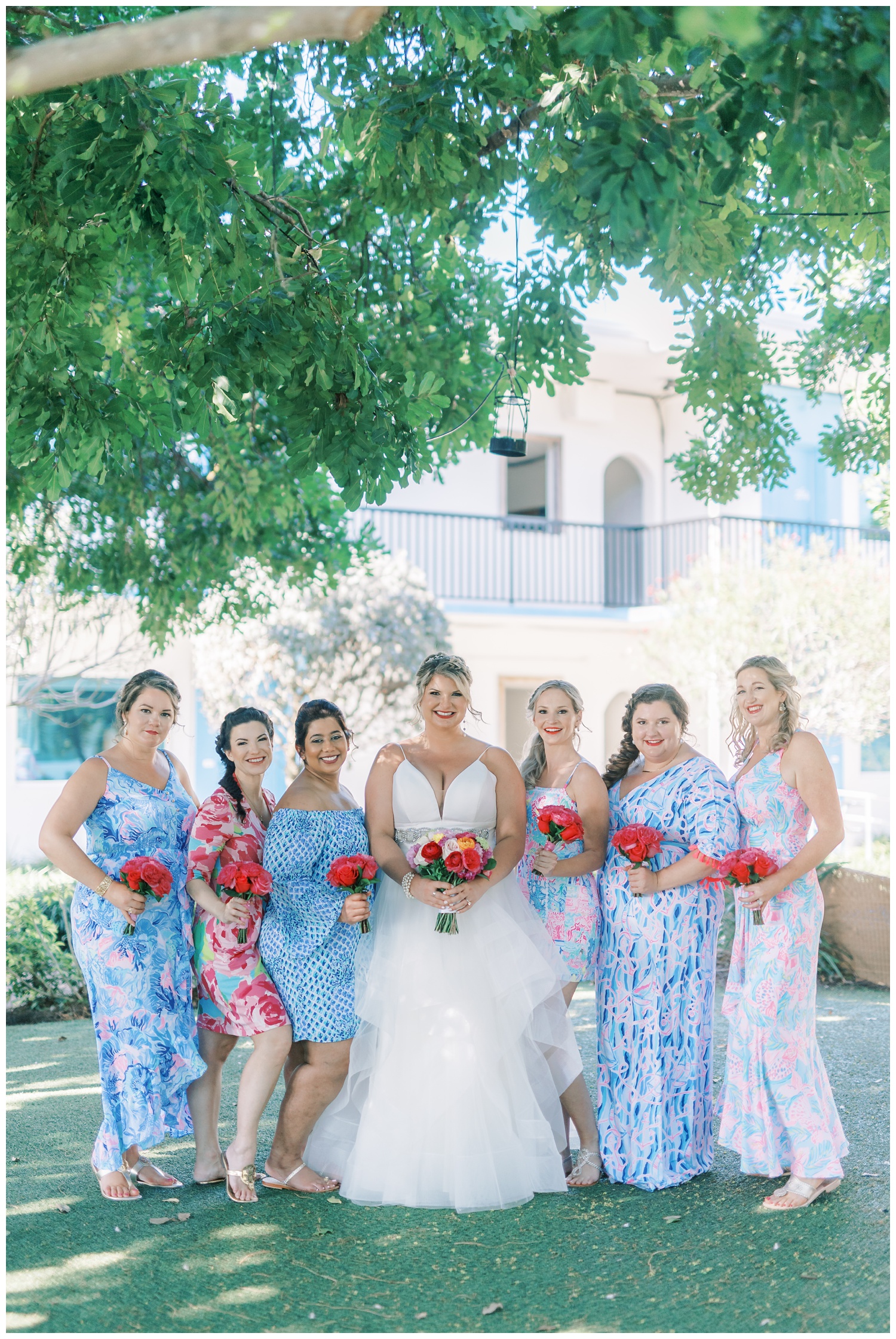 Bridesmaids wearing Lilly Pulitzer dresses
