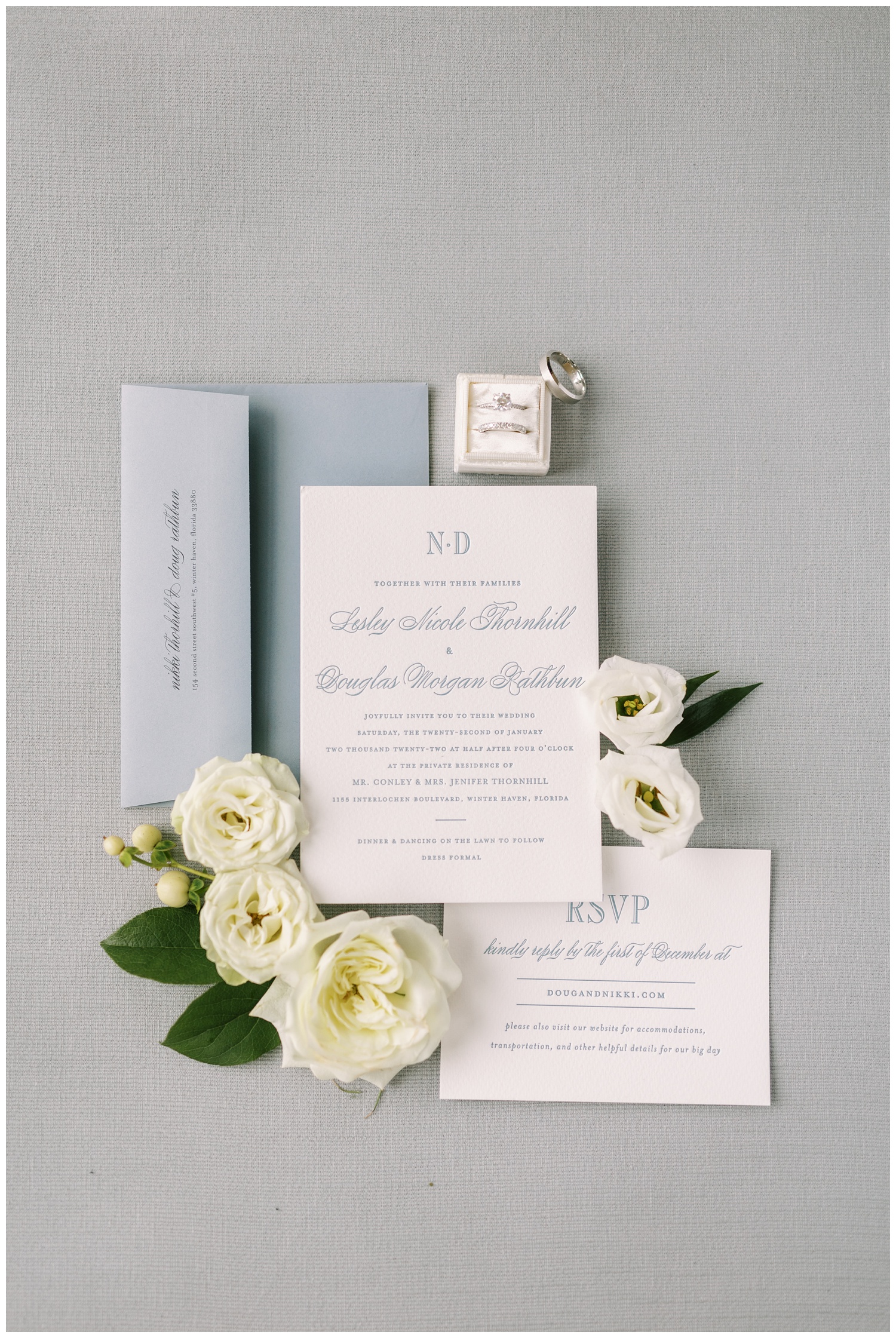 Minted wedding invitations with white flowers