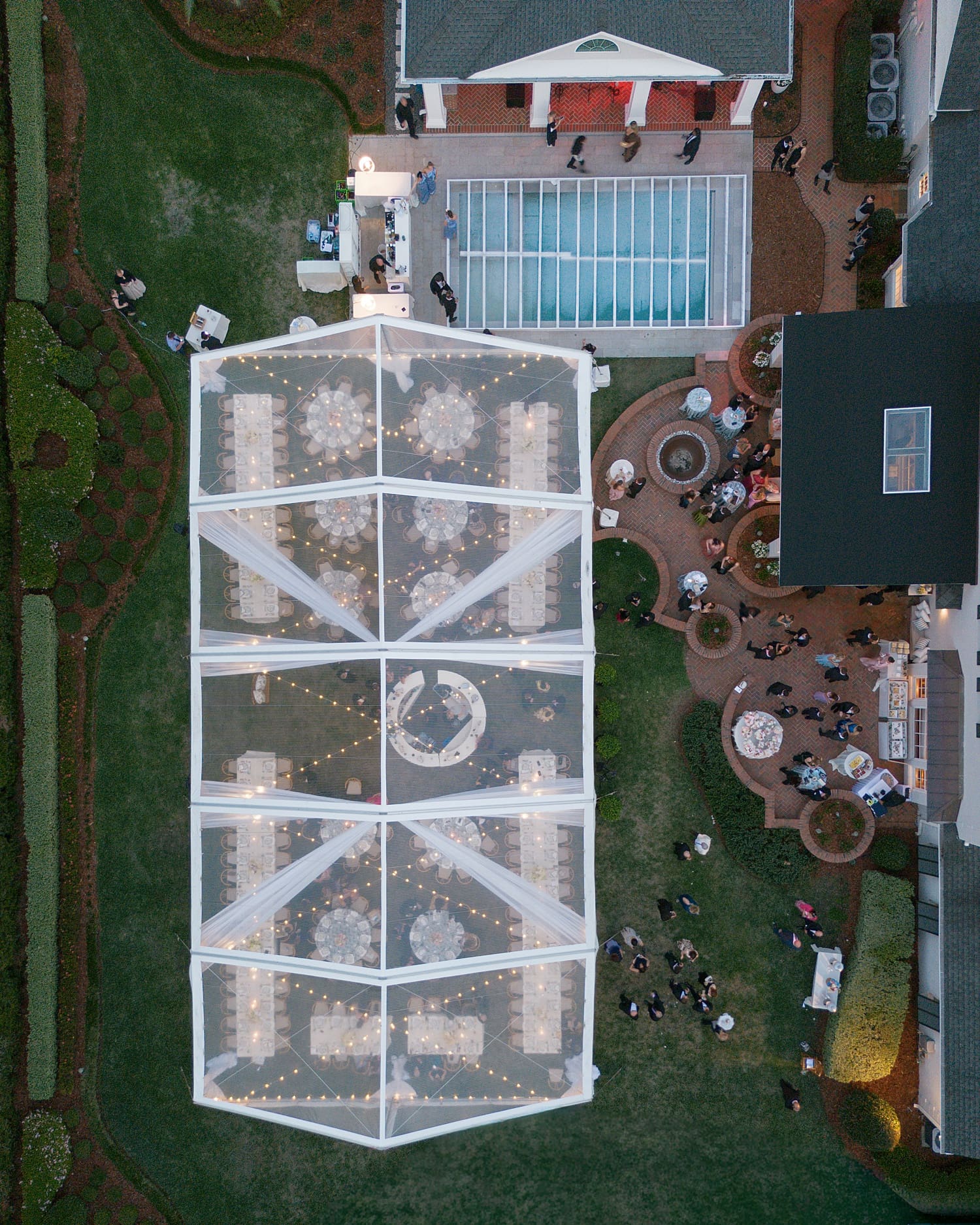 Tented wedding reception at a family home