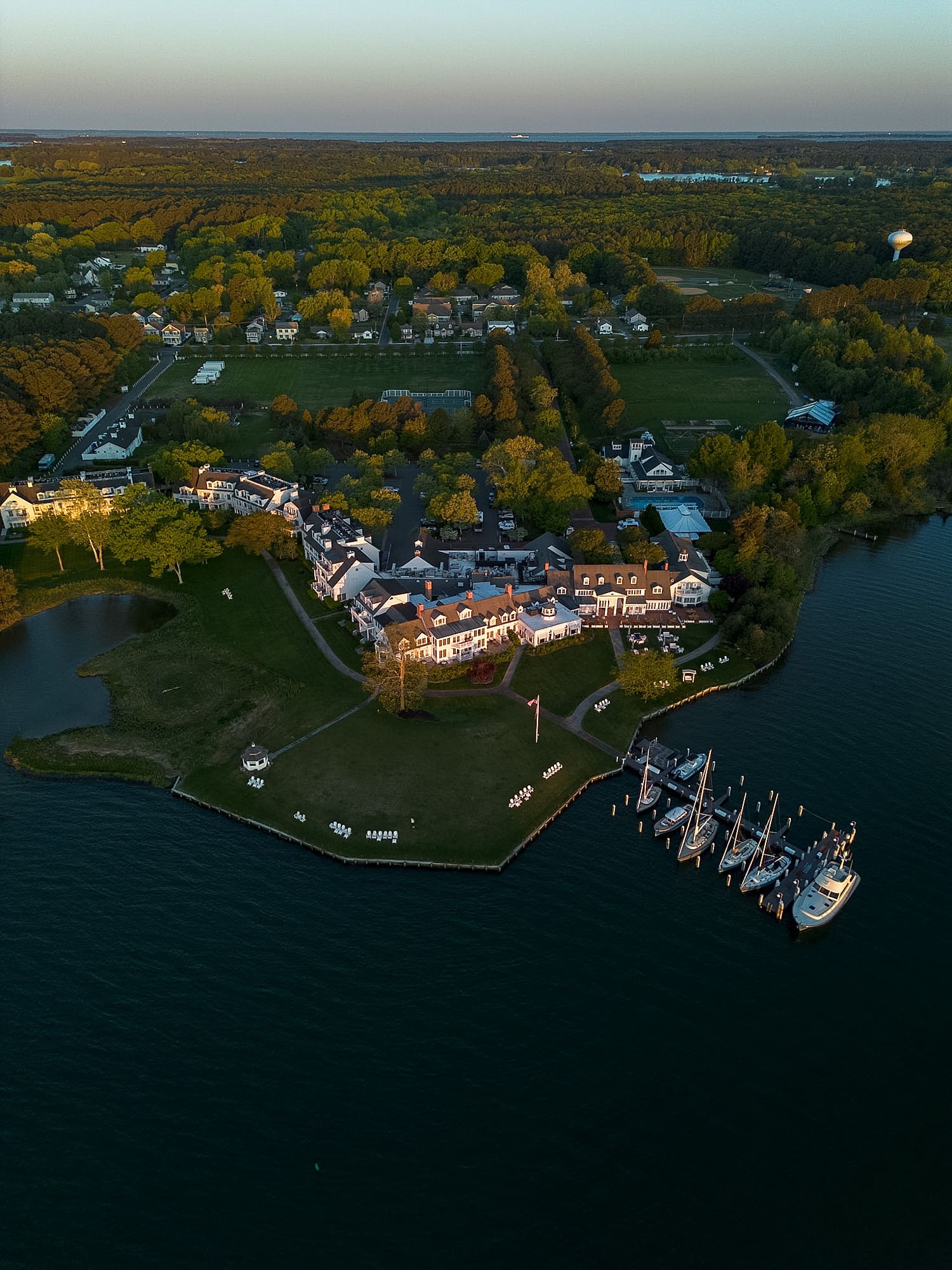 Drone photo of the Inn at Perry Cabin in St. Michaels, Maryland